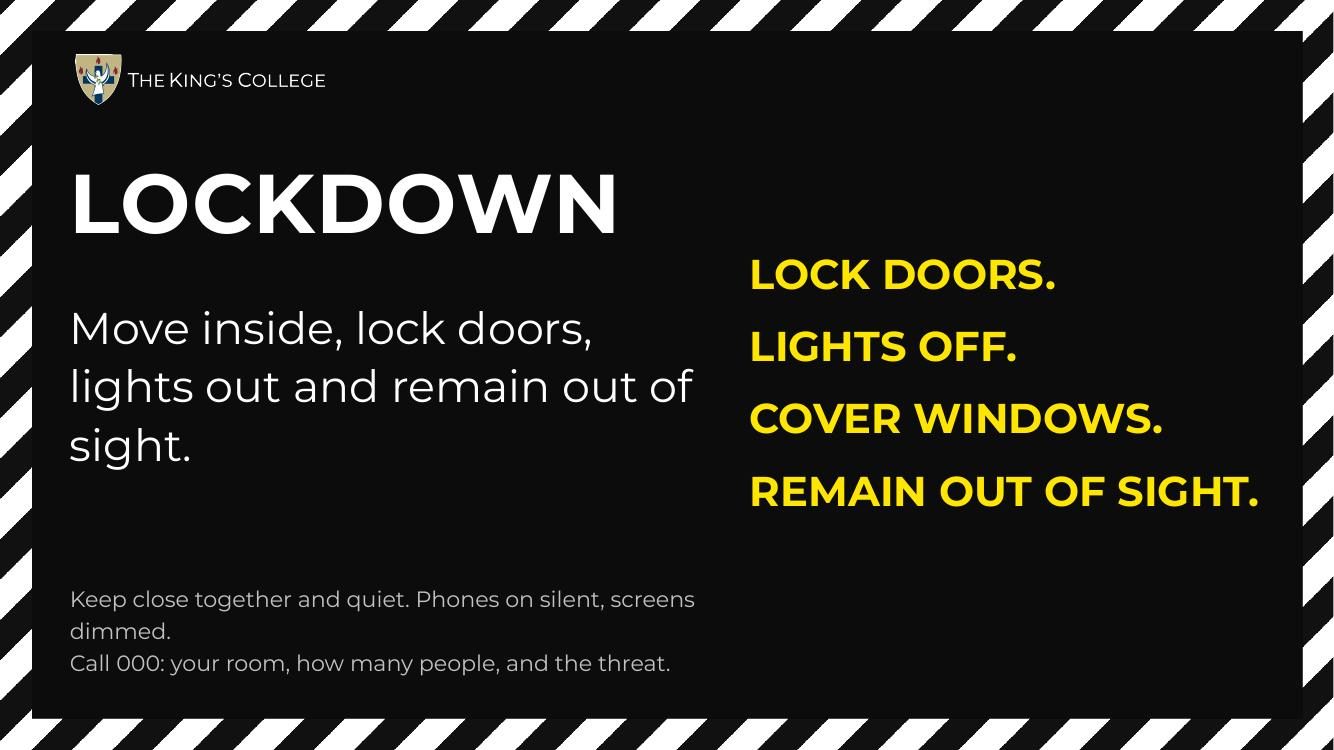 Lockdown message on a campus screen